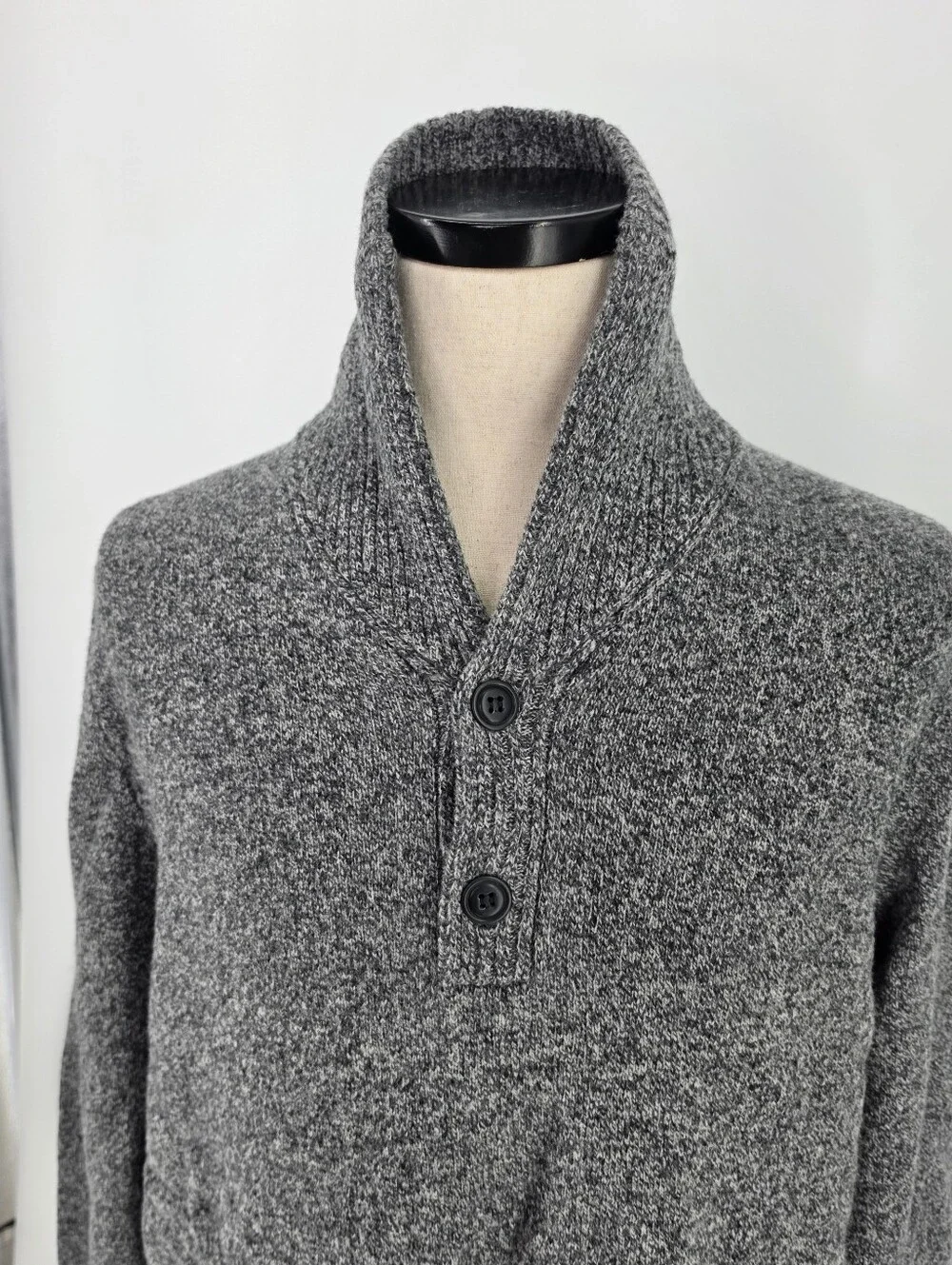 J.Crew Shawl Collar Sweater XL Gray 100% Lambswool Marled Wool Men's